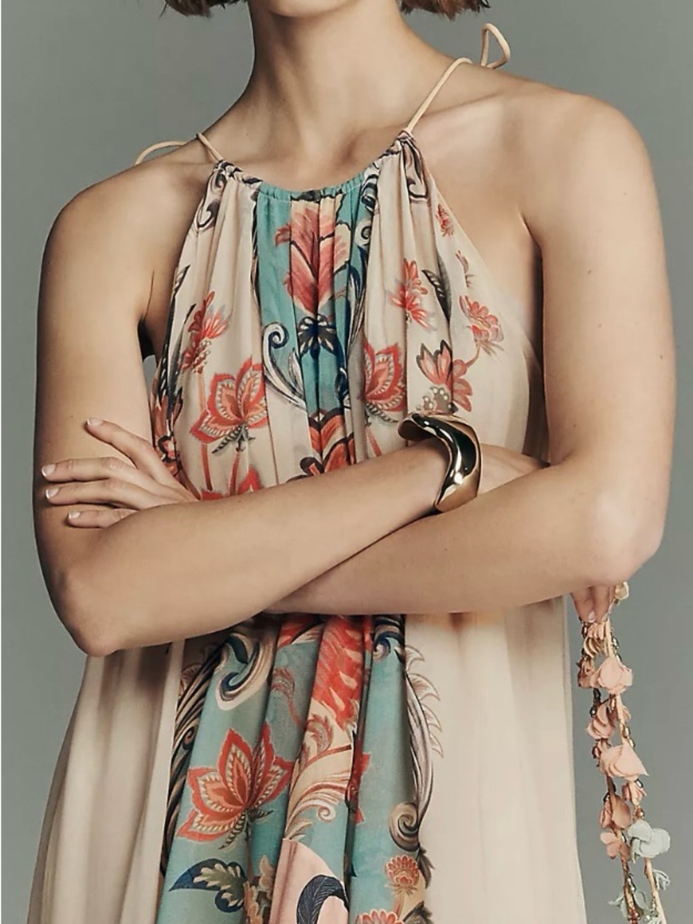Farm Rio Women's White Boho Delhi Floral Tie Shoulder Maxi Dress - Picture 6 of 6